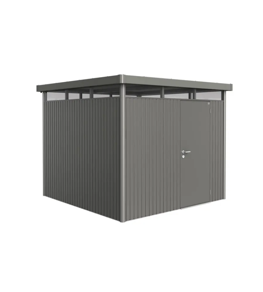 Casette Da Giardino-Biohort Casetta da giardino "highline h4" in acciaio zincato colore grigio quarzo metallizzato con porta battente semplice 275x275x222 cm - cod. 88050