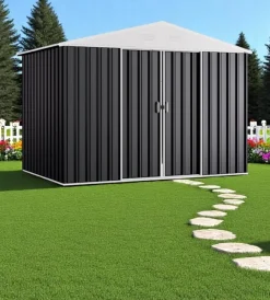 Domus Casette Da Giardino|Casetta da giardino "l new" in metallo grigio con porte scorrevoli 267x173x194 cm