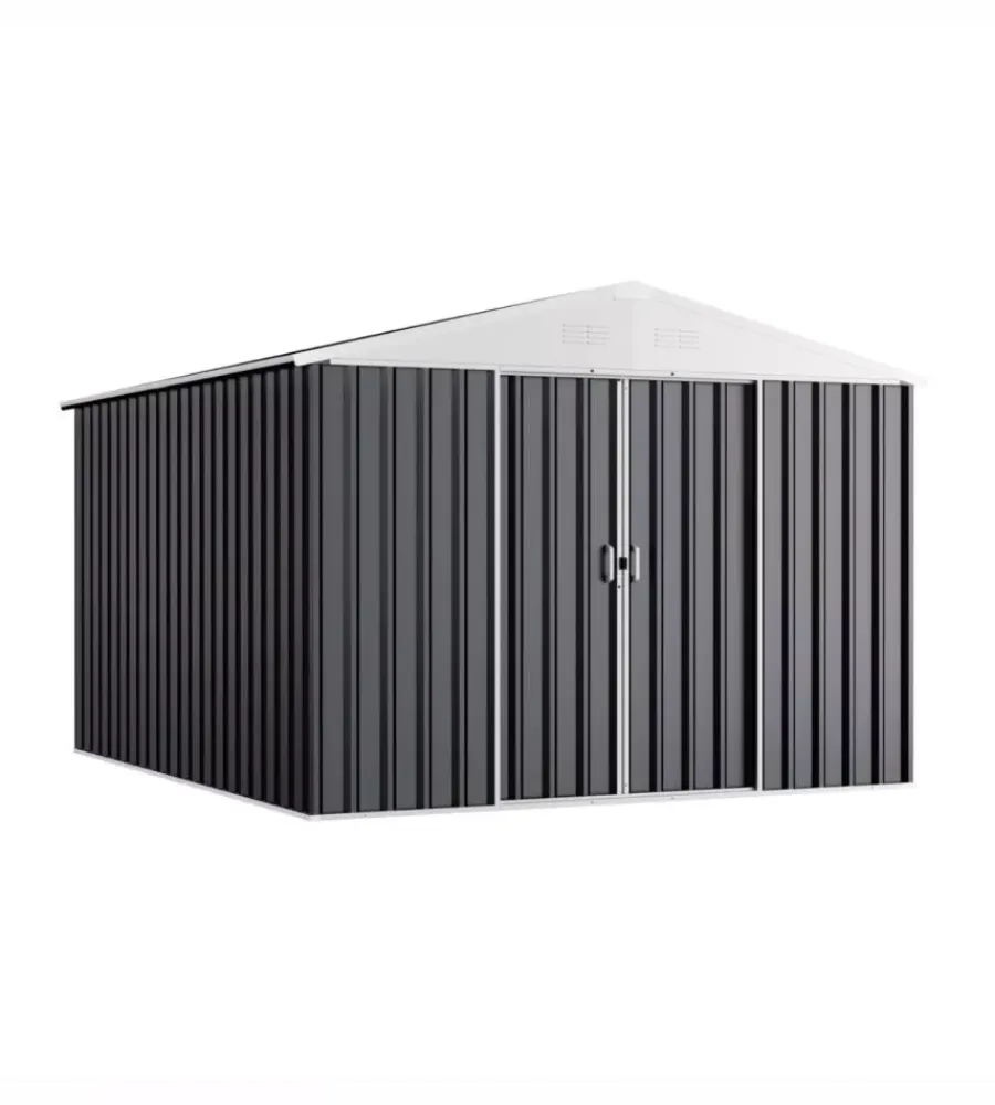 Domus Casette Da Giardino|Casetta da giardino "xl new" in metallo grigio con porte scorrevoli 267x300x194 cm