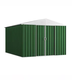 Domus Casette Da Giardino|Casetta da giardino "xl new" in metallo verde con porte scorrevoli 267x300x194 cm