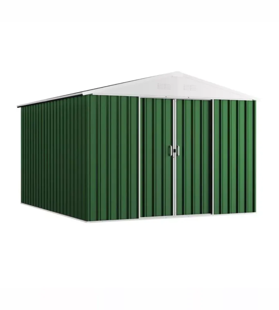 Domus Casette Da Giardino|Casetta da giardino "xl new" in metallo verde con porte scorrevoli 267x300x194 cm