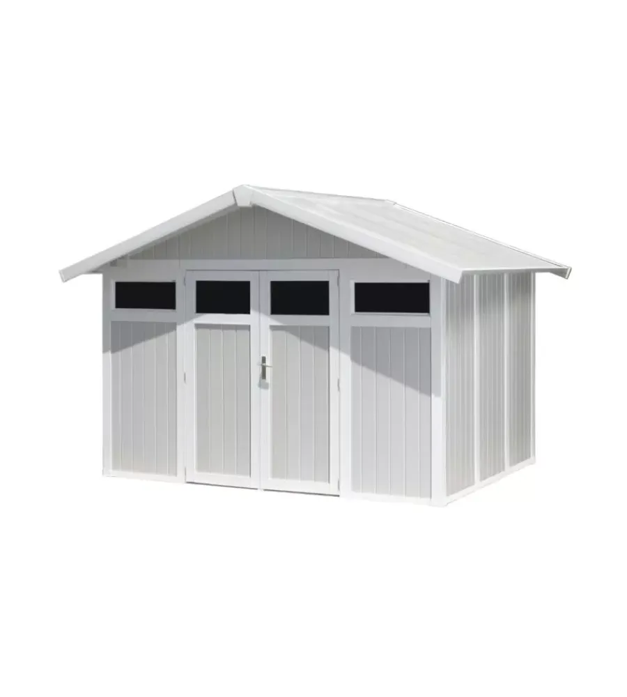 Grosfillex Casette Da Giardino|Casetta da giardino in pvc "utility 7" grigio-verde e bianco 370x298x250 cm - cod. 22807138