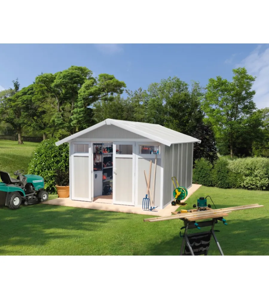 Casette Da Giardino-Grosfillex Casetta da giardino in pvc "utility 11" grigio-verde e bianco 370x407x250 cm - cod. 22811138