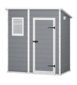 New Casetta da giardino "manor pent 6x4" in resina colore grigio con porta battente singola 183,5x111x200,5 cm Casette Da Giardino