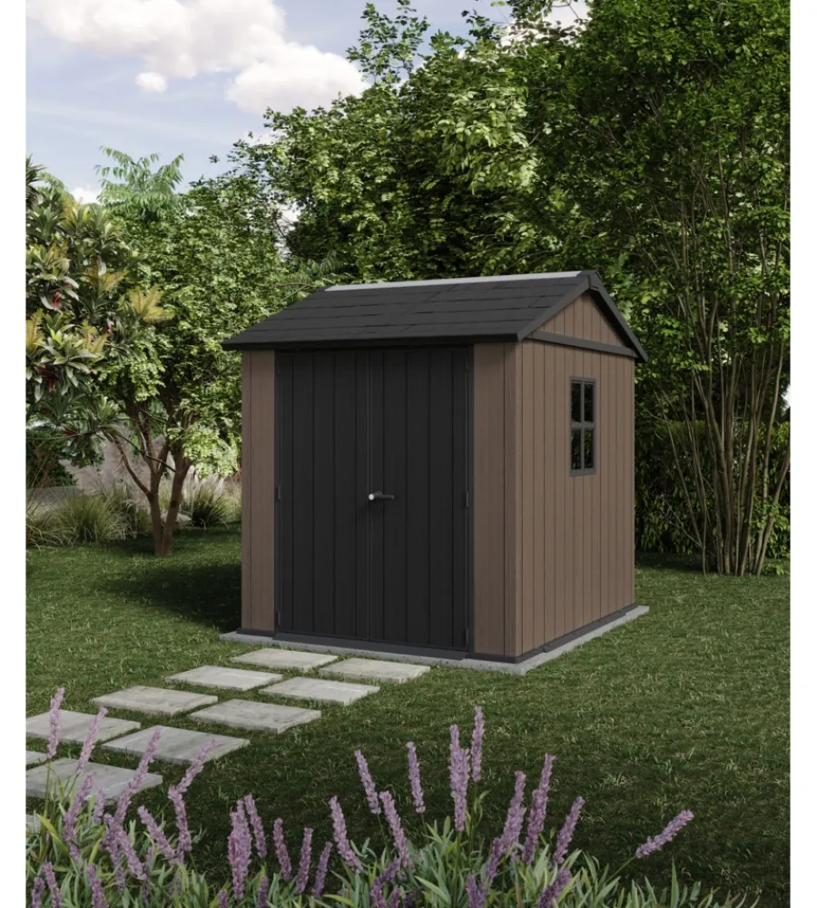 Keter Casette Da Giardino|Casetta da giardino "newton+ 757/775" in resina marrone doppia opzione montaggio 230x223,8x246 cm