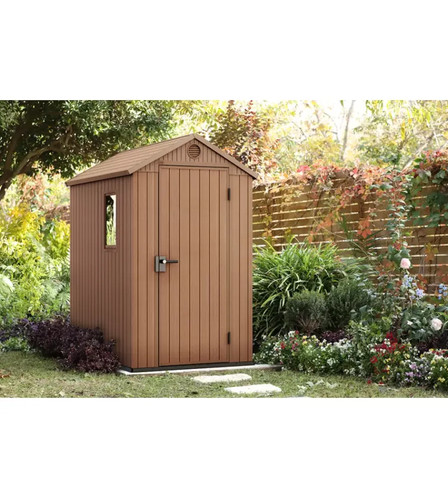 Keter Casette Da Giardino|Casetta da giardino "darwin 4x6" in evotech+ colore marrone con porta battente singola 125,8x184,5x205,1 cm