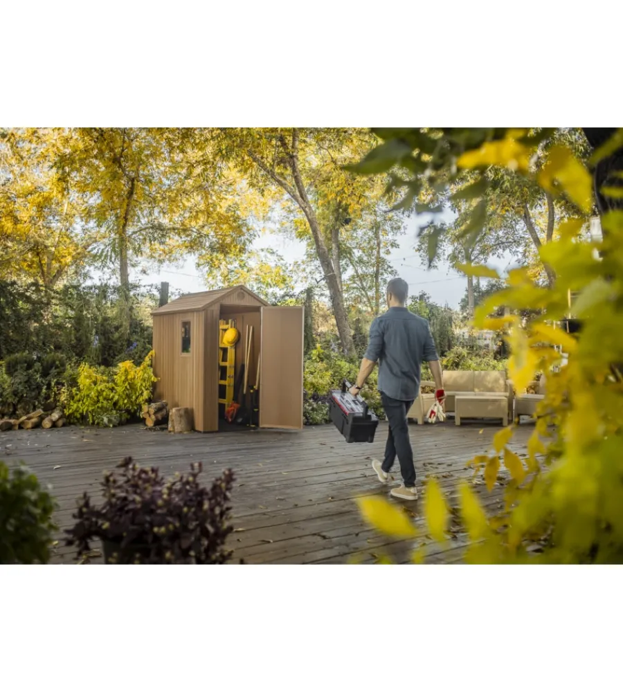 Keter Casette Da Giardino|Casetta da giardino "darwin 4x6" in evotech+ colore marrone con porta battente singola 125,8x184,5x205,1 cm