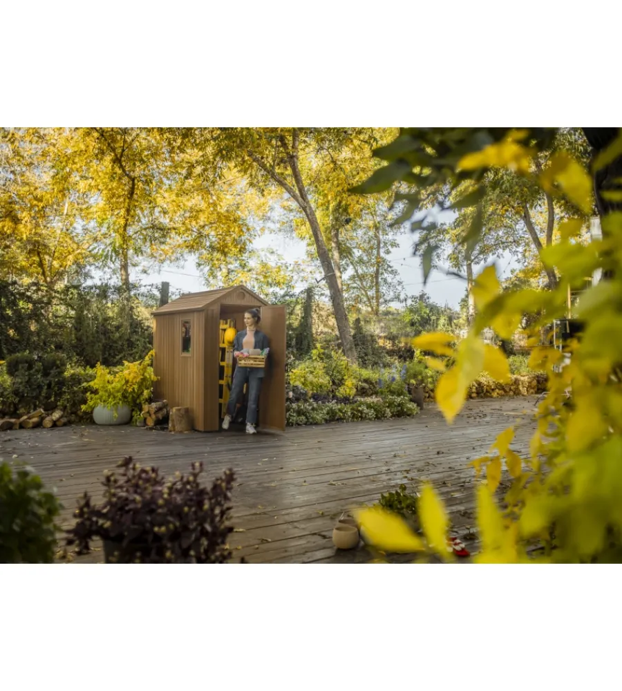 Keter Casette Da Giardino|Casetta da giardino "darwin 4x6" in evotech+ colore marrone con porta battente singola 125,8x184,5x205,1 cm