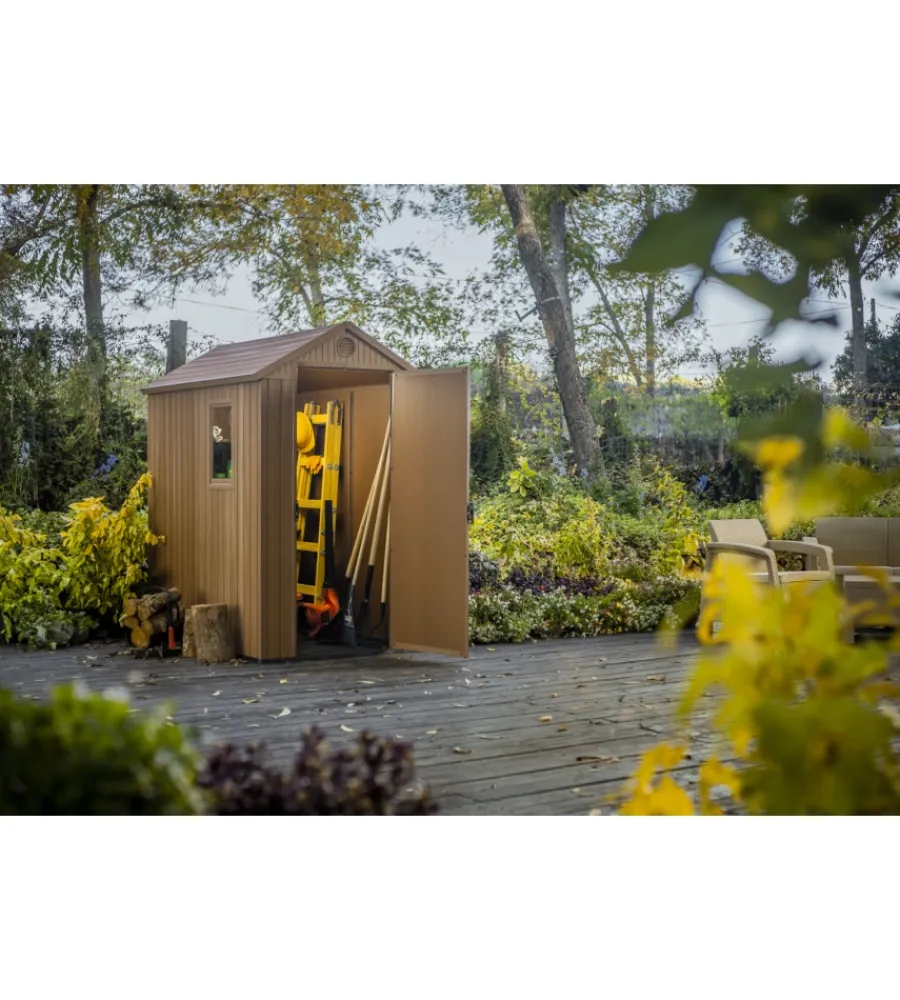 Keter Casette Da Giardino|Casetta da giardino "darwin 4x6" in evotech+ colore marrone con porta battente singola 125,8x184,5x205,1 cm