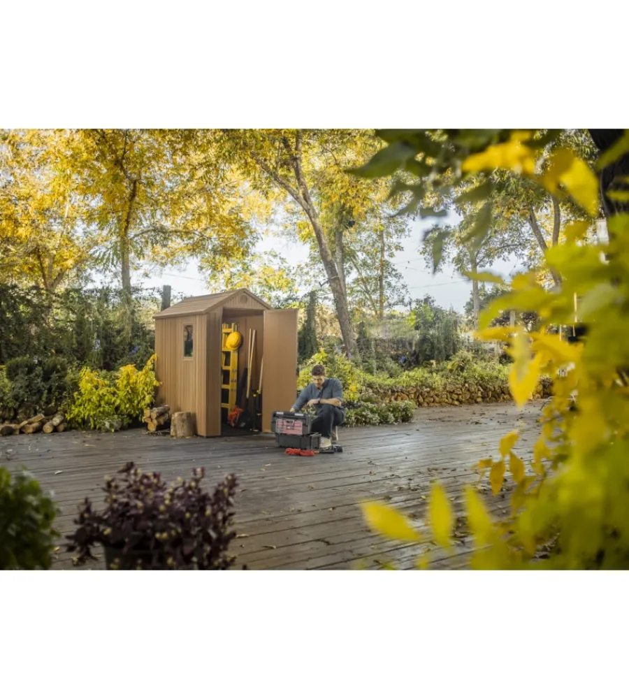 Keter Casette Da Giardino|Casetta da giardino "darwin 4x6" in evotech+ colore marrone con porta battente singola 125,8x184,5x205,1 cm