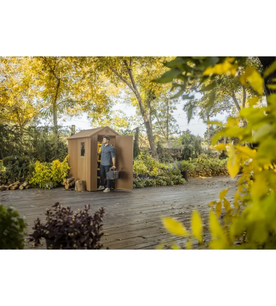 Keter Casette Da Giardino|Casetta da giardino "darwin 4x6" in evotech+ colore marrone con porta battente singola 125,8x184,5x205,1 cm