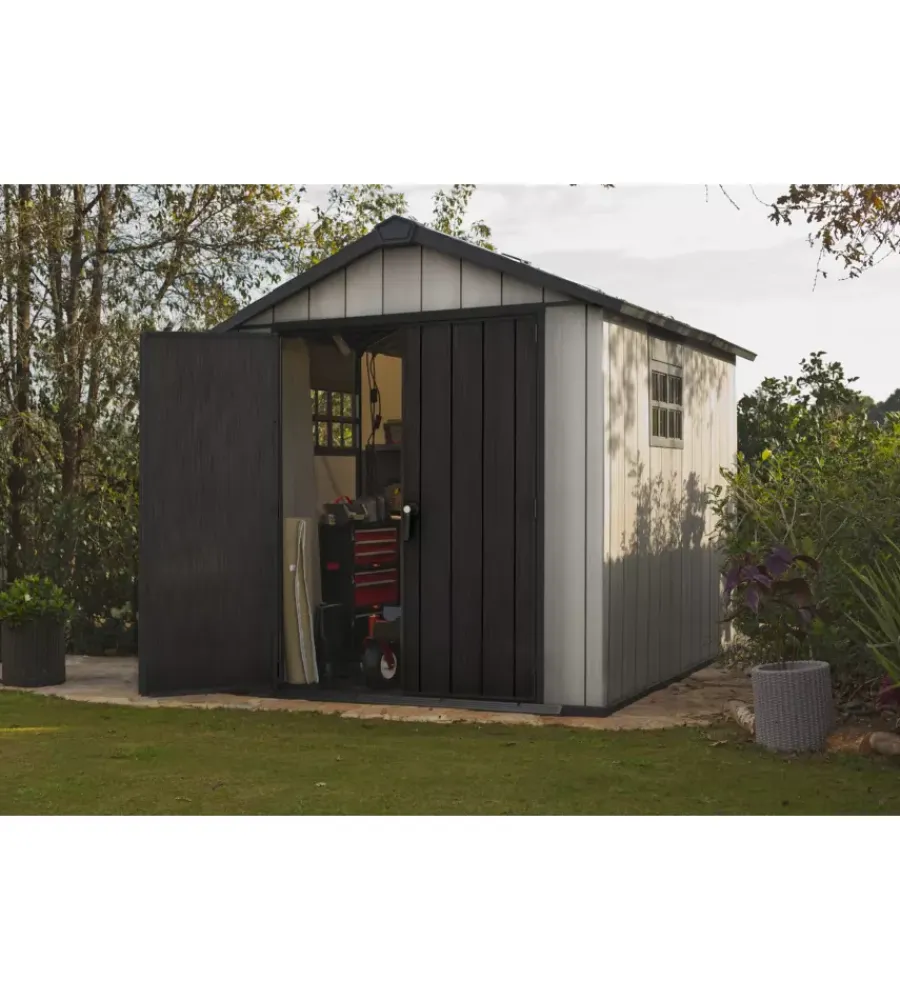 Best Casetta da giardino "oakland 7511" in duotech colore grigio con porta battente doppia 230x350x242 cm Casette Da Giardino