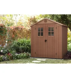 Casette Da Giardino-Keter Casetta da giardino "darwin 6x4" in evotech+ colore marrone con porta battente doppia 190x122x221 cm