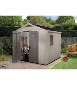 Best Casetta da giardino "factor 8x8" in resina colore beige con porta battente doppia 256,5x255x243 cm Casette Da Giardino