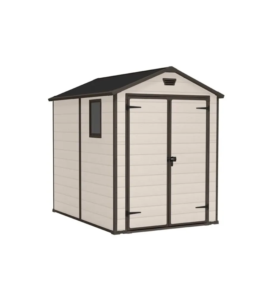 Casette Da Giardino-Keter Casetta da giardino "manor 6x8" in resina colore beige con porta battente doppia 185,8x236,8x227 cm