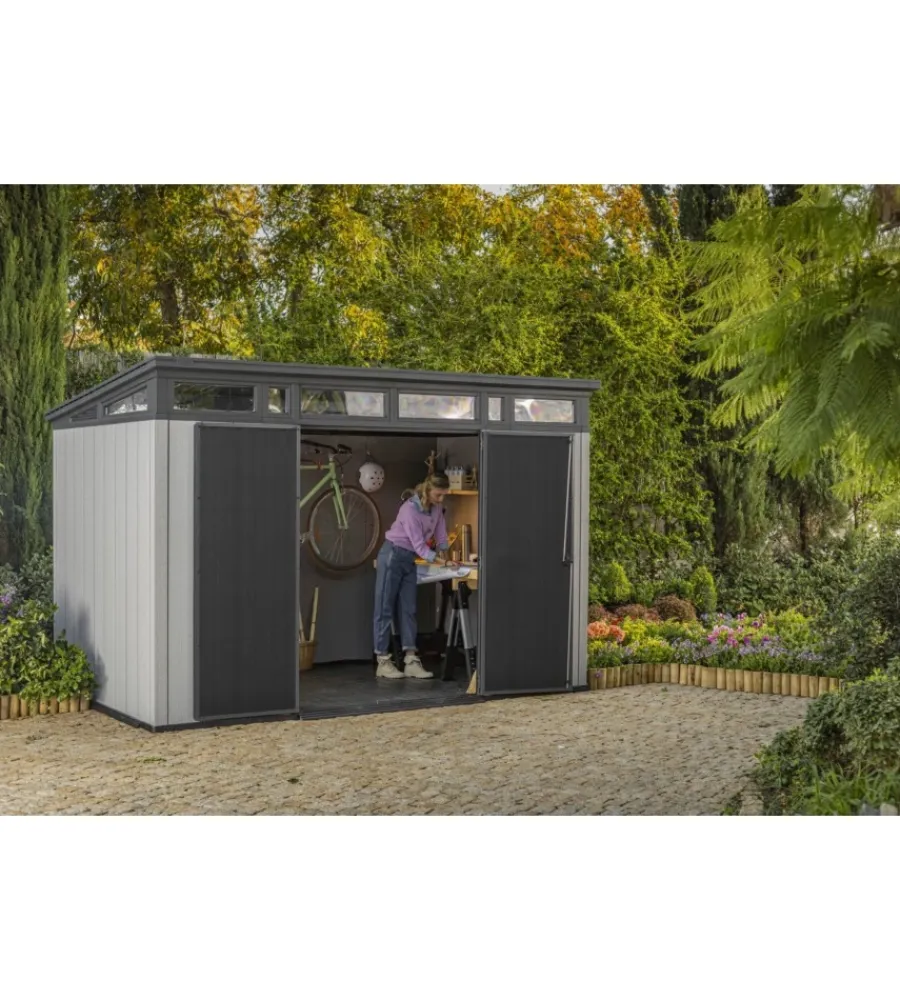 Keter Casette Da Giardino|Casetta da giardino "artisan 11x7" in duotech colore grigio con porta battente doppia 342x218x226 cm