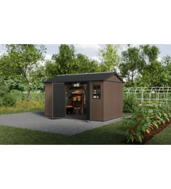 Casetta da giardino "newton+ 7513/1375" in resina marrone doppia opzione montaggio 413x230x246 cm Casette Da Giardino