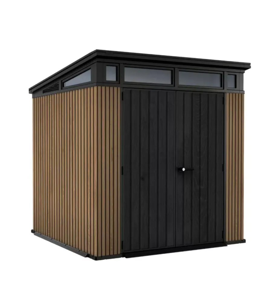 Sale Casetta da giardino "pent 7x7" in resina marrone con porta battente doppia 214x218x226 cm Casette Da Giardino