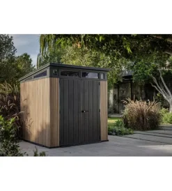 Sale Casetta da giardino "pent 7x7" in resina marrone con porta battente doppia 214x218x226 cm Casette Da Giardino