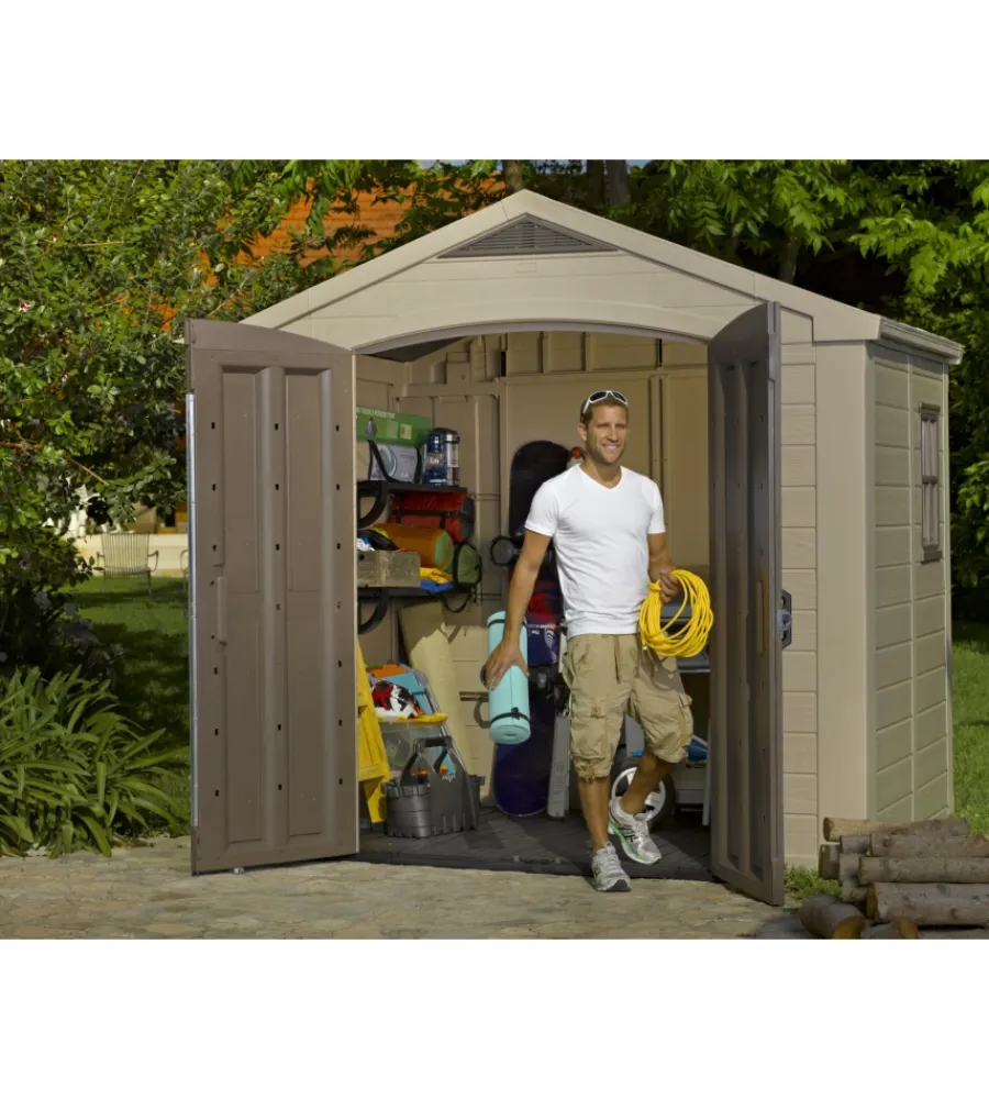 Hot Casetta da giardino "factor 8x6" in resina colore beige con porta battente doppia 256,5x182x243 cm Casette Da Giardino