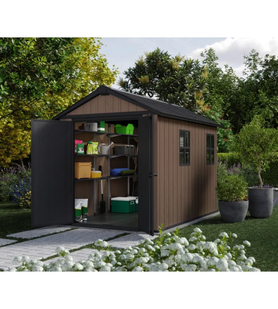 Keter Casette Da Giardino|Casetta da giardino "newton+ 759/975" in resina marrone doppia opzione montaggio 287x230x246 cm