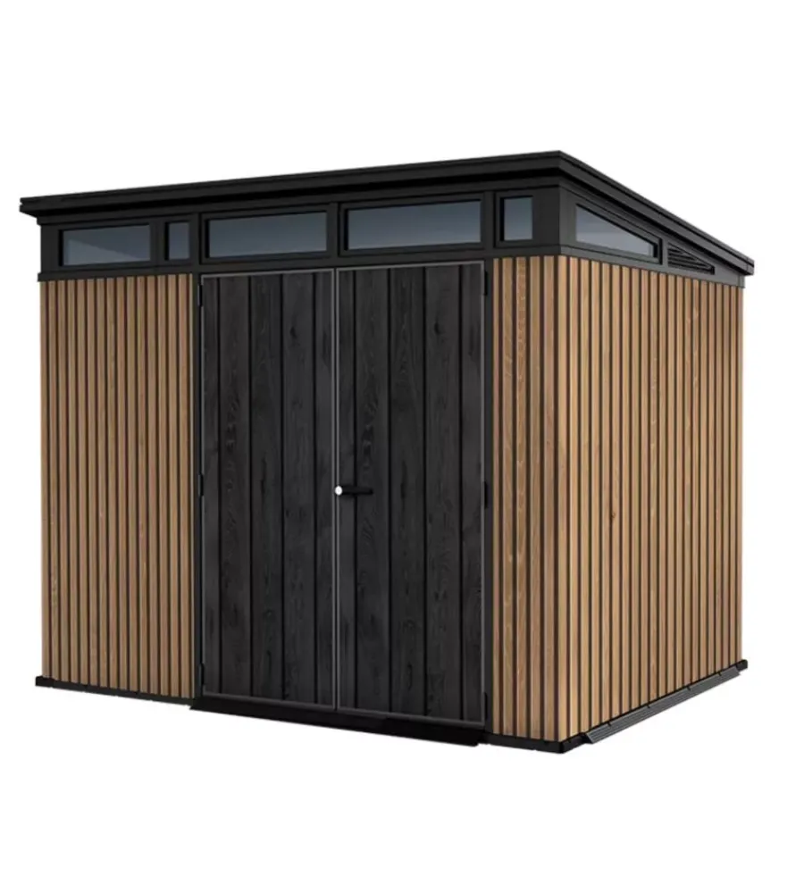 Outlet Casetta da giardino "pent 9x7" in resina marrone con porta battente doppia 277x218x226 cm Casette Da Giardino