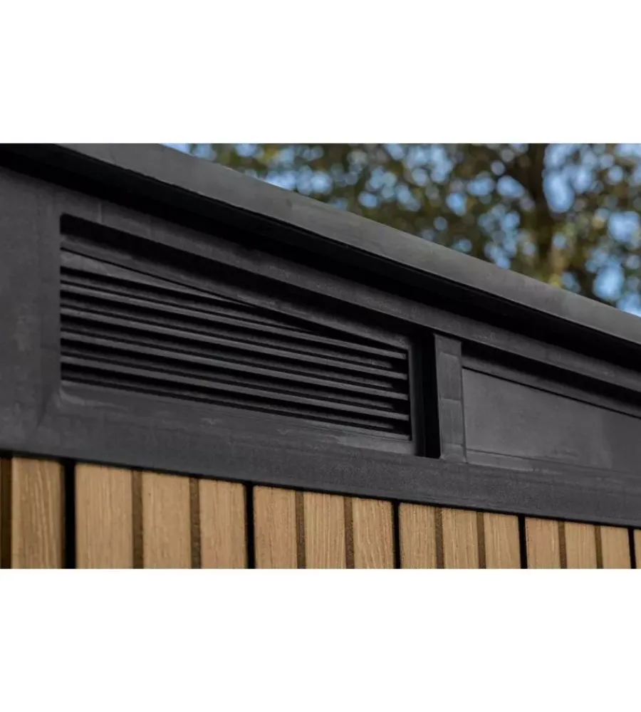 Outlet Casetta da giardino "pent 9x7" in resina marrone con porta battente doppia 277x218x226 cm Casette Da Giardino