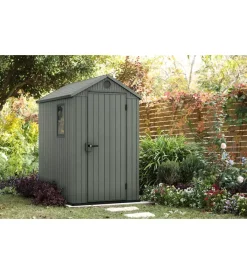 Casette Da Giardino-Keter Casetta da giardino "darwin 4x6" in evotech+ colore verde con porta battente singola 125,8x184,5x205,1 cm