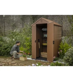 Keter Casette Da Giardino|Casetta da giardino "darwin 4x4" in evotech+ colore marrone con porta battente singola 123,8x117x205,1 cm