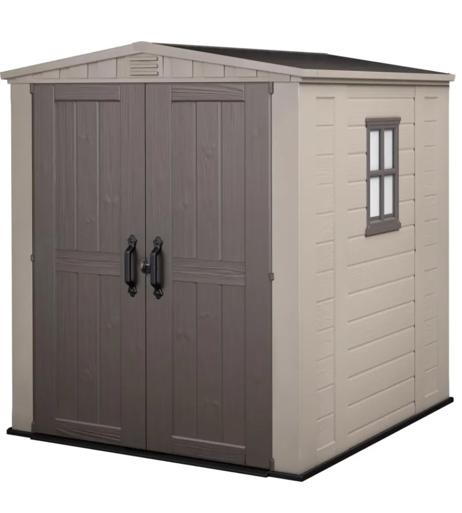 Keter Casette Da Giardino|Casetta da giardino "factor 6x6" in resina colore beige con porta battente doppia 178x195,5x208 cm