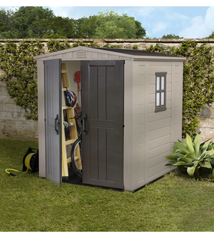 Keter Casette Da Giardino|Casetta da giardino "factor 6x6" in resina colore beige con porta battente doppia 178x195,5x208 cm