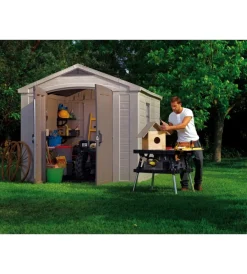 Casette Da Giardino-Keter Casetta da giardino "factor 8x11" in resina colore beige con porta battente doppia 256,4x331,5x243 cm