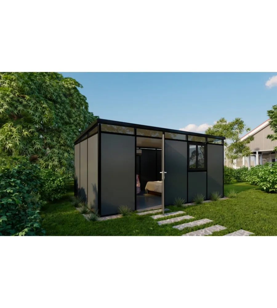 ArtPlast Casette Da Giardino|Casetta da giardino prefabbricata in pvc e alluminio "modulare" nero e grigio 3x5 mt