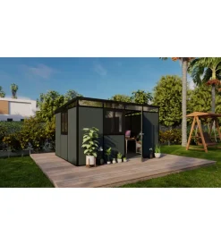 ArtPlast Casette Da Giardino|Casetta da giardino prefabbricata in pvc e alluminio "modulare" nero e grigio 3x4 mt