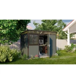 ArtPlast Casette Da Giardino|Casetta da giardino prefabbricata in pvc e alluminio "modulare" nero e grigio 3x2 mt