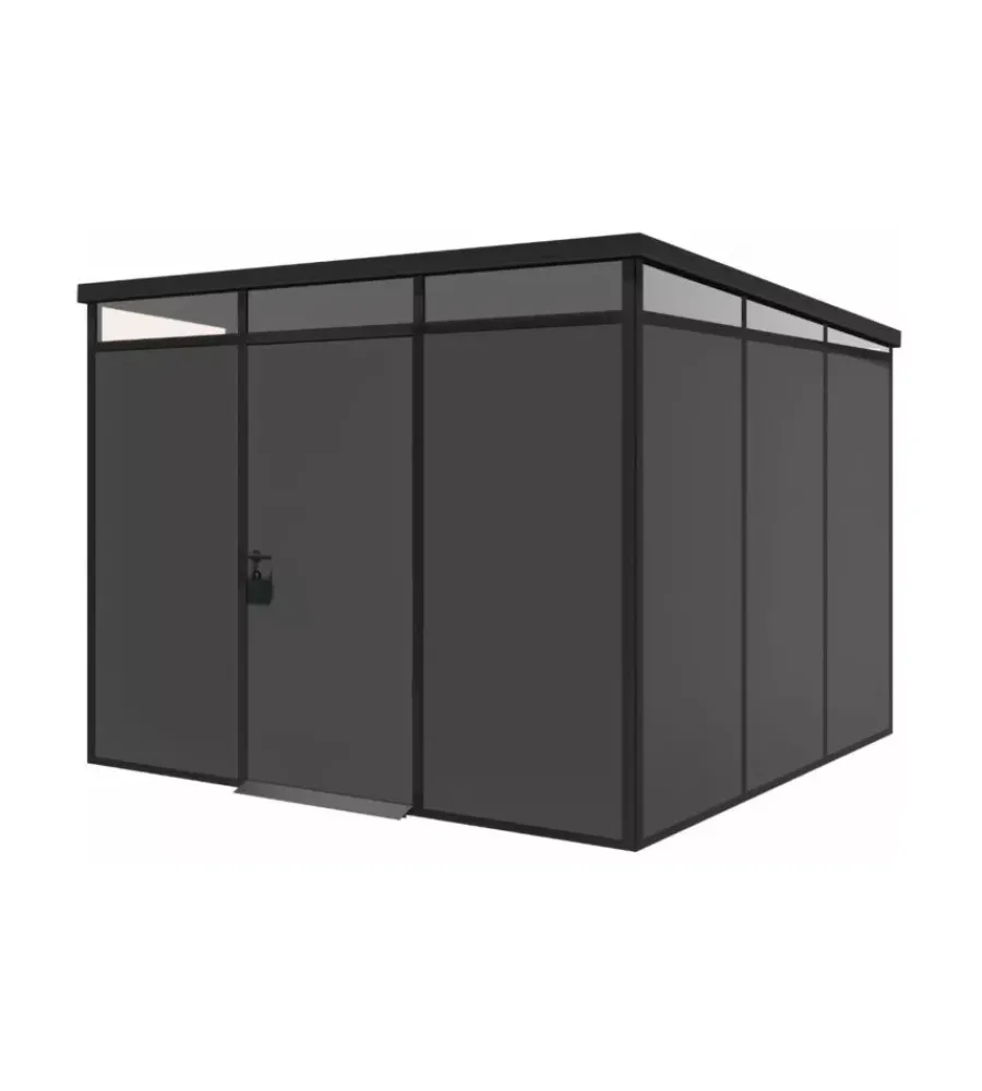 ArtPlast Casette Da Giardino|Casetta da giardino prefabbricata in pvc e alluminio "modulare" nero e grigio 3x3 mt