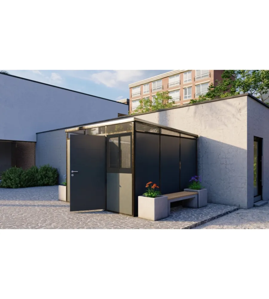 ArtPlast Casette Da Giardino|Casetta da giardino prefabbricata in pvc e alluminio "modulare" nero e grigio 3x3 mt