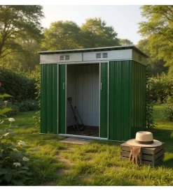 Outlet Casetta in lamiera zincata verde con tetto piato 173x145x200 cm Casette Da Giardino