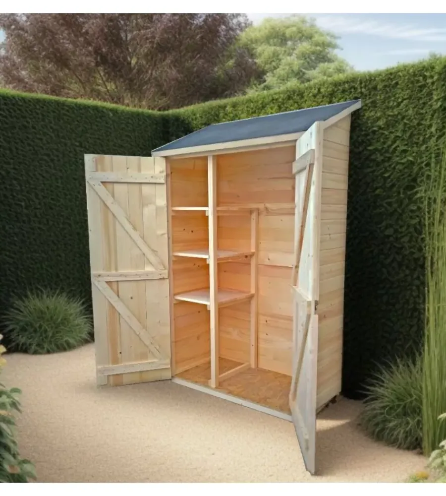 New Casetta in legno da giardino "eden" in abete rosso massiccio e 3 ripiani 132x65x206 cm Casette Da Giardino