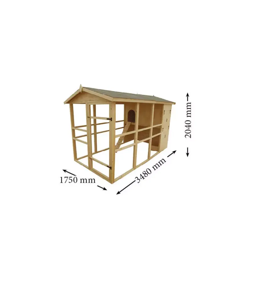 Habrita Recinzione X Animali|Casetta pollaio per galline in legno "po 1632" 175x348x204 cm