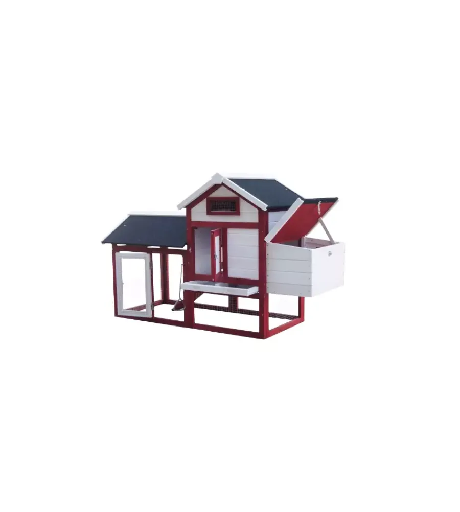 Recinzione X Animali-Habrita Casetta pollaio per galline in legno "po 1562" rosso e bianco 152x62x92 cm
