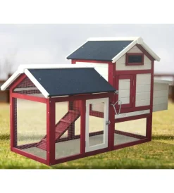 Recinzione X Animali-Habrita Casetta pollaio per galline in legno "po 1562" rosso e bianco 152x62x92 cm