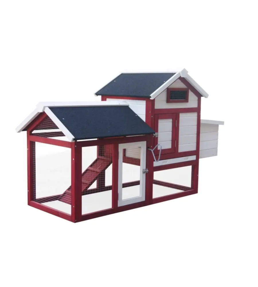 Recinzione X Animali-Habrita Casetta pollaio per galline in legno "po 1562" rosso e bianco 152x62x92 cm