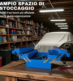 Cassetta porta attrezzi in metallo 5 scomparti 47x22x19 cm Officina E Garage