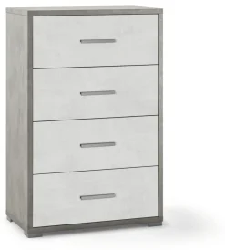 Sale Cassettiera 4 cassetti bianco e cemento, 71x110x41 cm Cassettiere