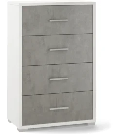 New Cassettiera 4 cassetti cemento e bianco, 71x110x41 cm Cassettiere