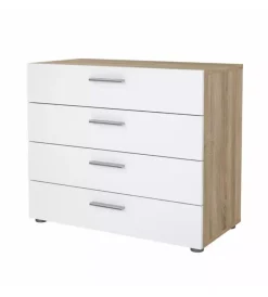 Letti E Comodini|Cassettiera 4 cassetti "pepe" rovere e bianco lucido 80,2x40,2x68,2 cm