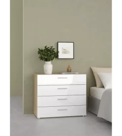 Letti E Comodini|Cassettiera 4 cassetti "pepe" rovere e bianco lucido 80,2x40,2x68,2 cm