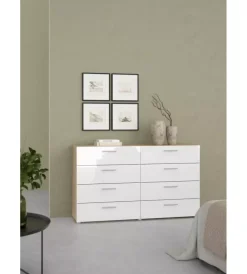 New Cassettiera 8 cassettiera "pepe" rovere e bianco lucido 140x40x81,7 cm Letti E Comodini