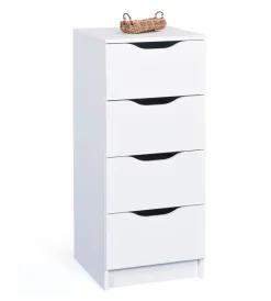 Cassettiera bianca 4 cassetti, 41x40x92 cm Cassettiere